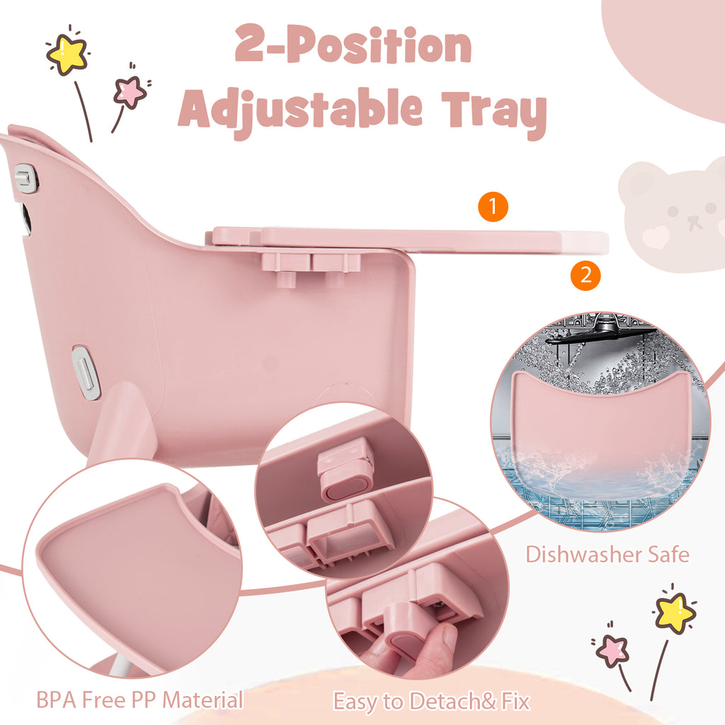 4-in-1 Baby Convertible Toddler Table Chair Set with PU Cushion-Pink
