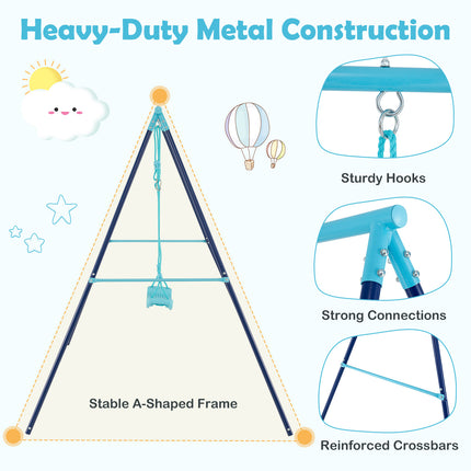 Outdoor Heavy Duty Metal Toddler Swing Set with Stand-Blue