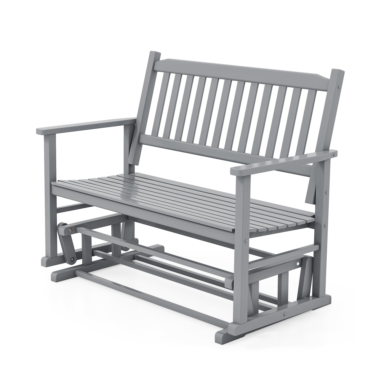 Banc extérieur à bascule 2 places avec accoudoirs et assise à lattes – Gris
