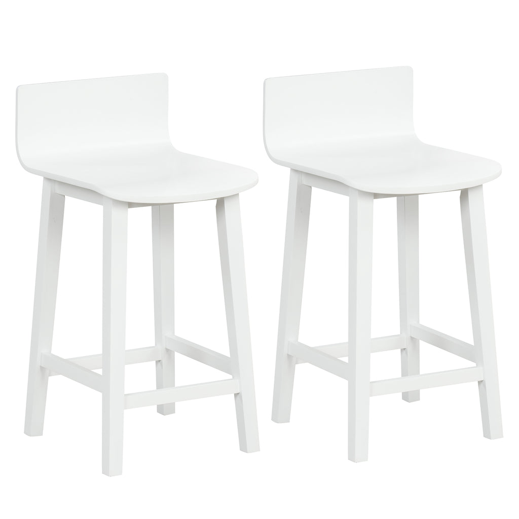 Wood Bar Stools Set of 2 with Solid Back and Seat-White
