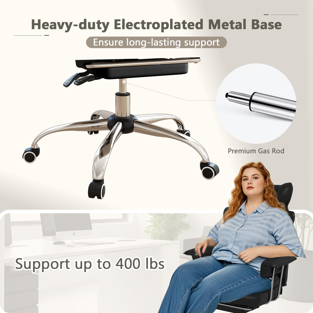 Big and Tall Executive Office Desk Chair with Footrest and Lumbar Support-Black