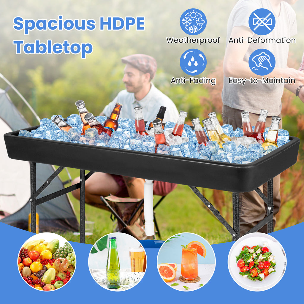 4 Feet Plastic Party Ice Folding Table with Matching Skirt-Black