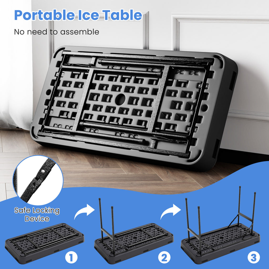 4 Feet Plastic Party Ice Folding Table with Matching Skirt-Black