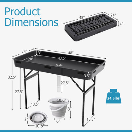 4 Feet Plastic Party Ice Folding Table with Matching Skirt-Black