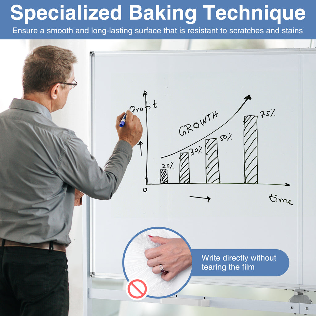 Rolling Double-Sided Magnetic Whiteboard on Wheels with Stand and Aluminum Alloy Frame-White
