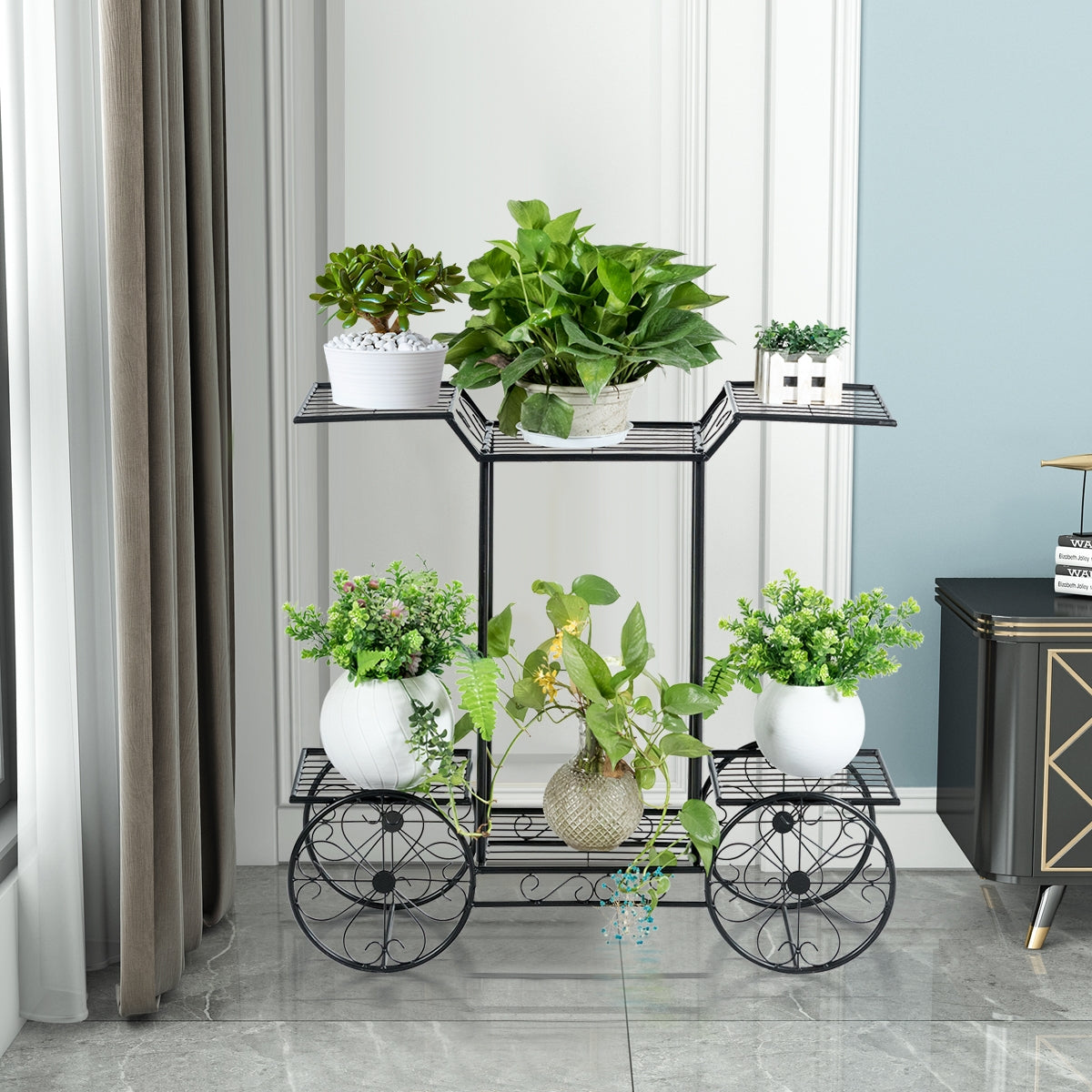 Présentoir à fleurs à 6 niveaux, chariot de jardin, support de pot de plantes décoratif
