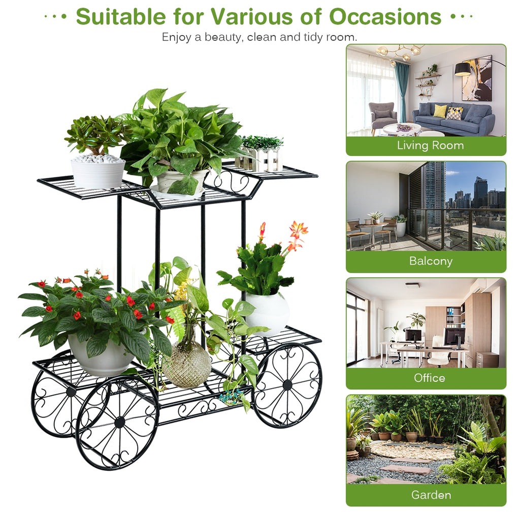 Présentoir à fleurs à 6 niveaux, chariot de jardin, support de pot de plantes décoratif