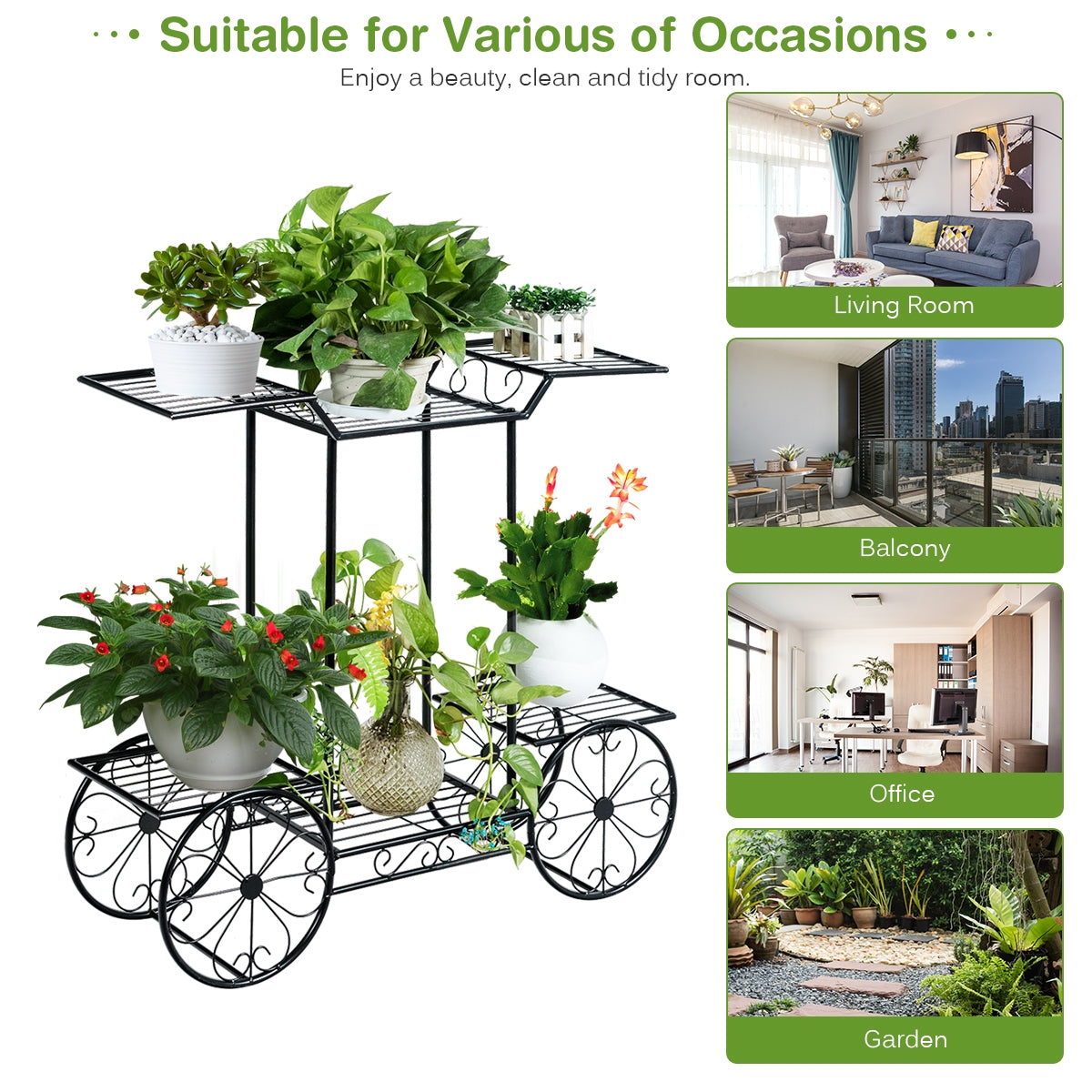 Présentoir à fleurs à 6 niveaux, chariot de jardin, support de pot de plantes décoratif