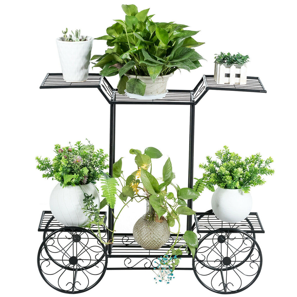 Présentoir à fleurs à 6 niveaux, chariot de jardin, support de pot de plantes décoratif
