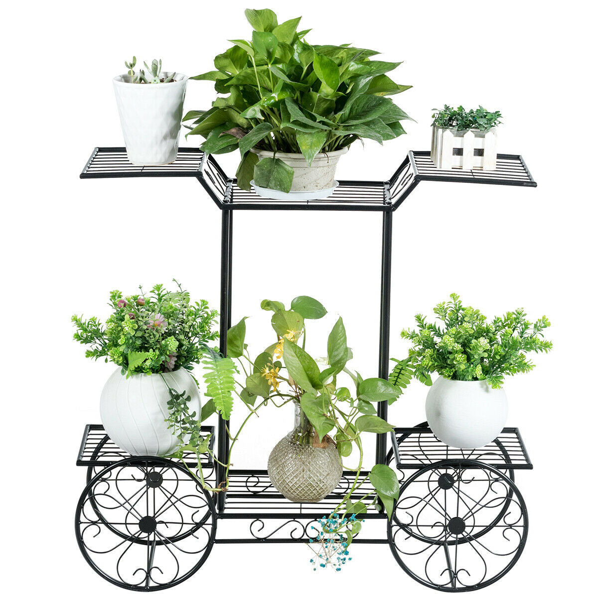 Présentoir à fleurs à 6 niveaux, chariot de jardin, support de pot de plantes décoratif