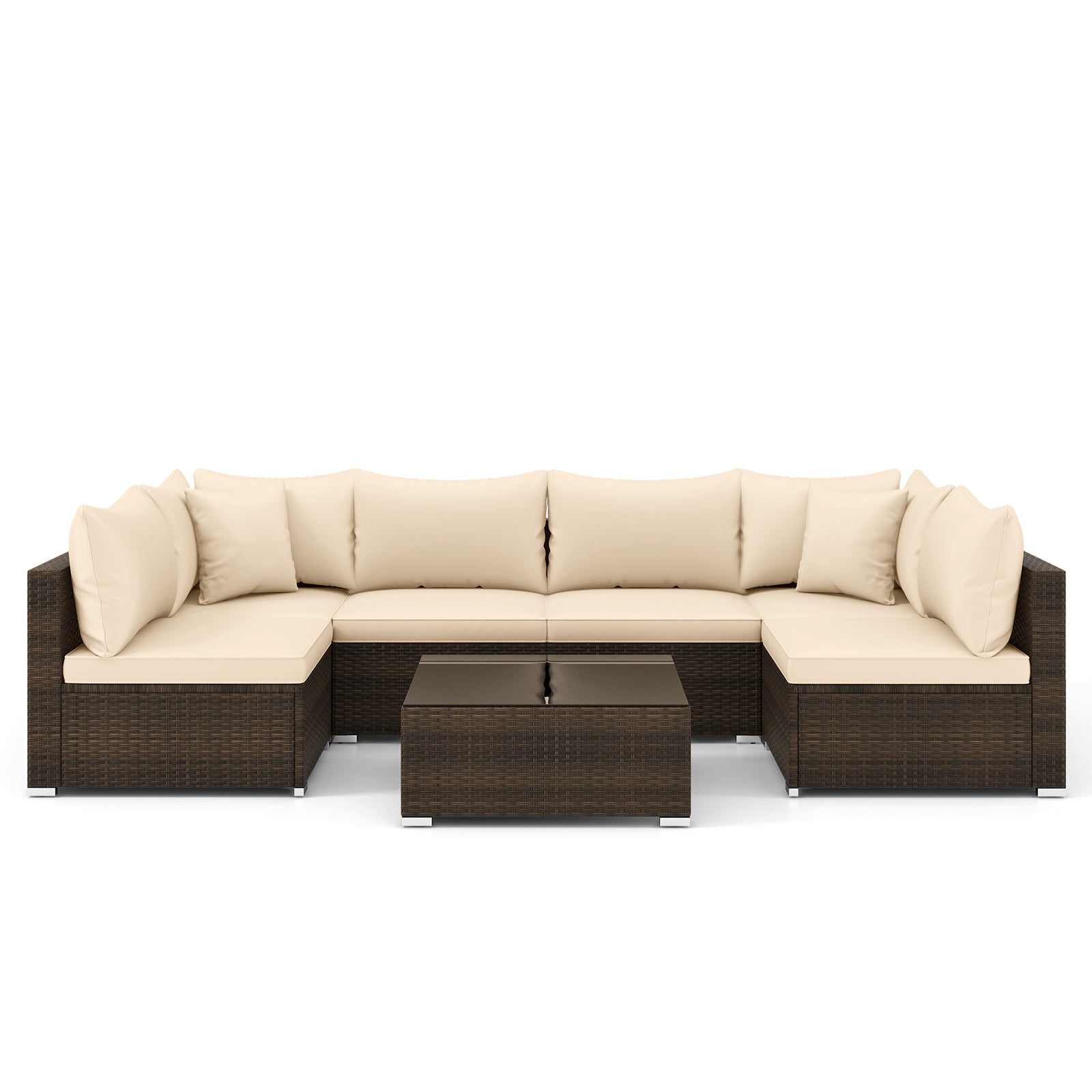 Ensemble de mobilier de patio en rotin 7 pièces avec coussins de canapé modulable - Beige