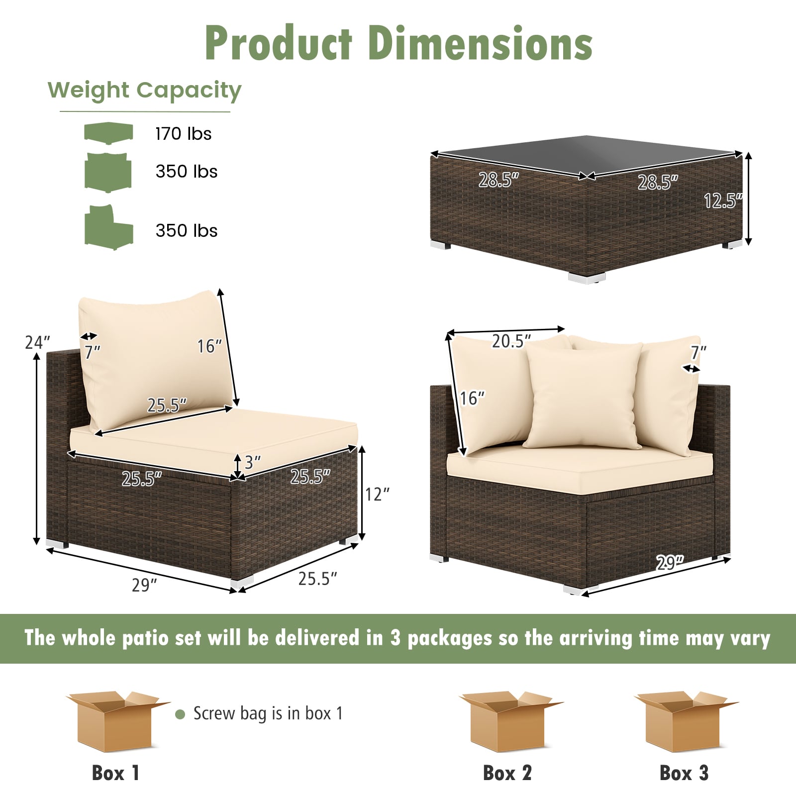 Ensemble de mobilier de patio en rotin 7 pièces avec coussins de canapé modulable - Beige