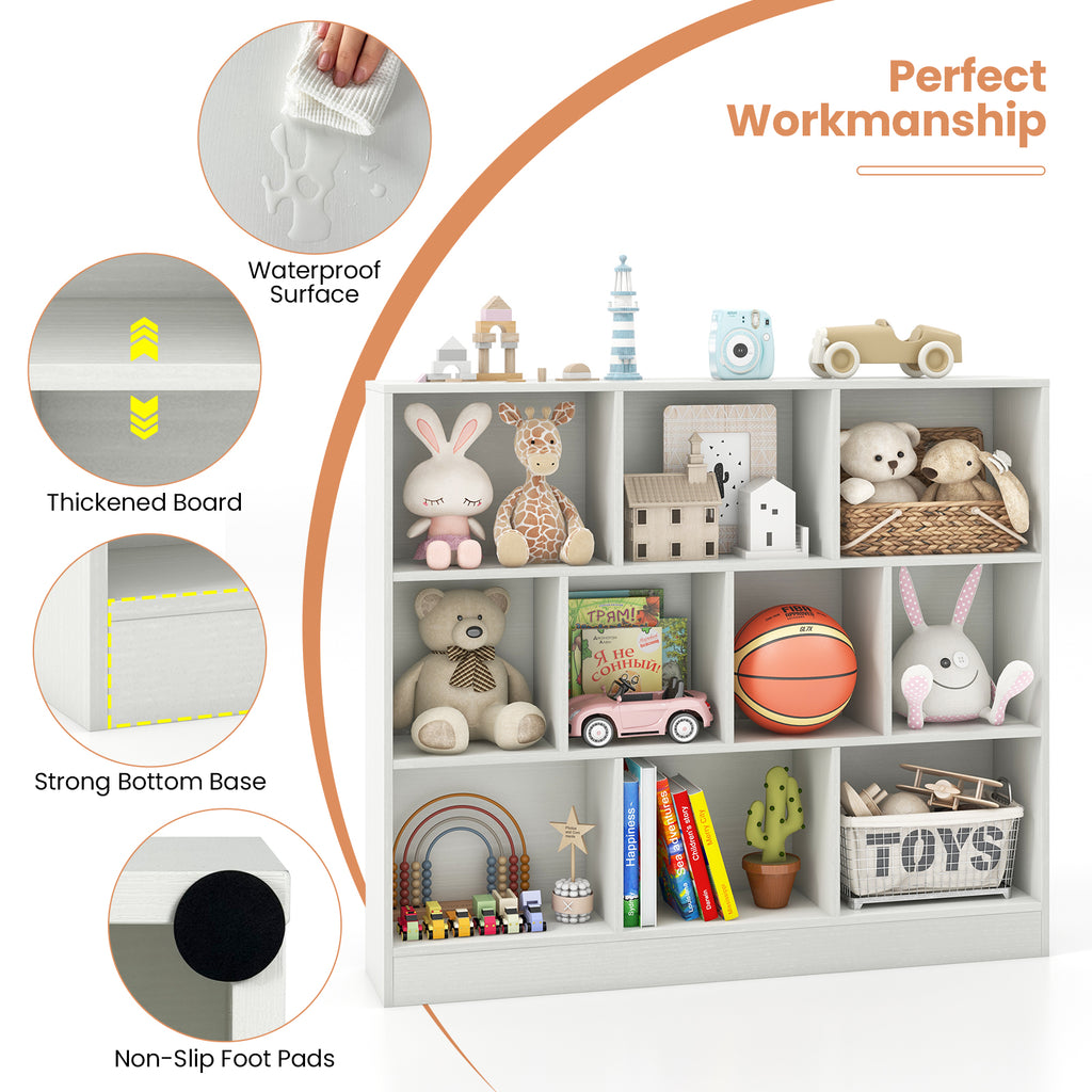 41 inches Wooden Toy Storage Organizer with 10 Cubes for Kids-White