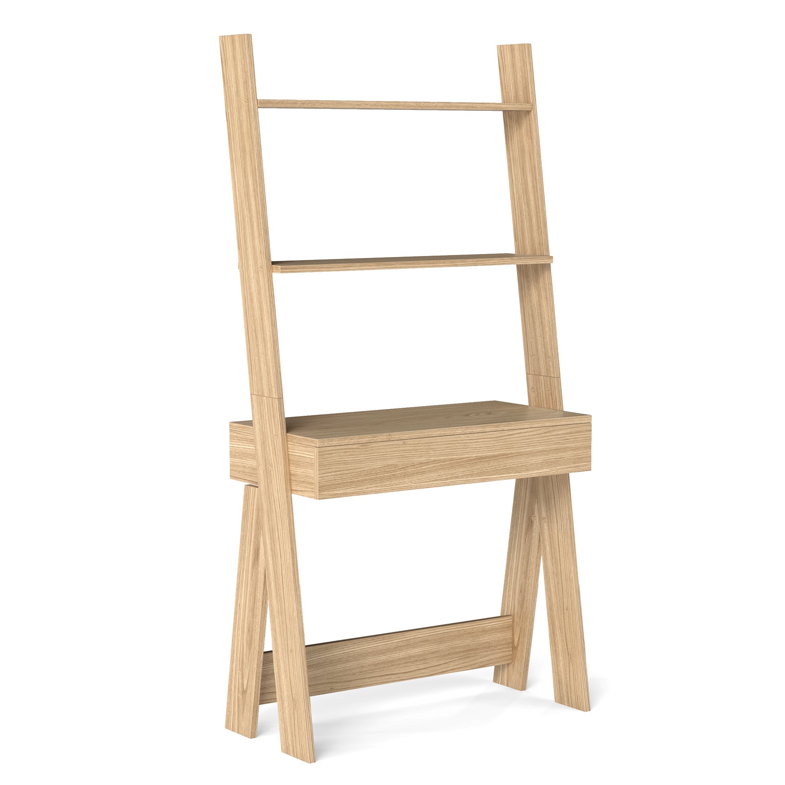 Ladder Shelf Desk Bookcase with Countertop  Drawer and 2 Shelves-Natural