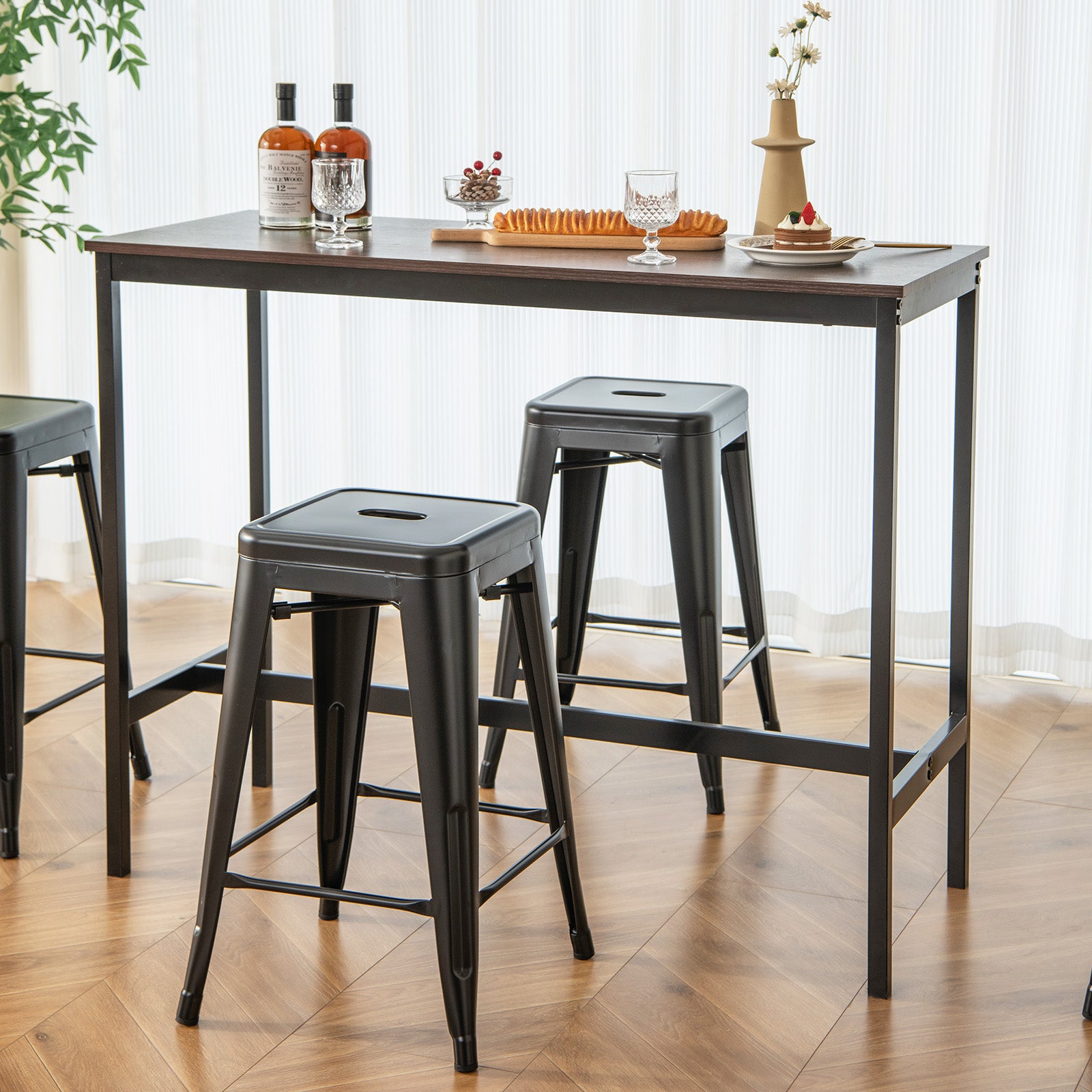 24 Inch Set of 4 Tolix Style Counter Height Barstool Stackable Chair-Black