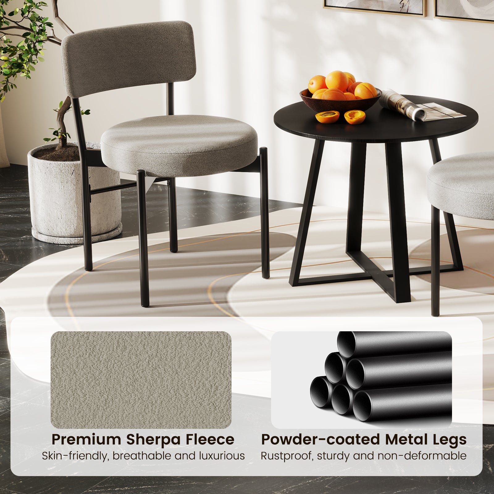 Dining Chair Set of 2 with Curved Backrest and Padded Seat-Gray