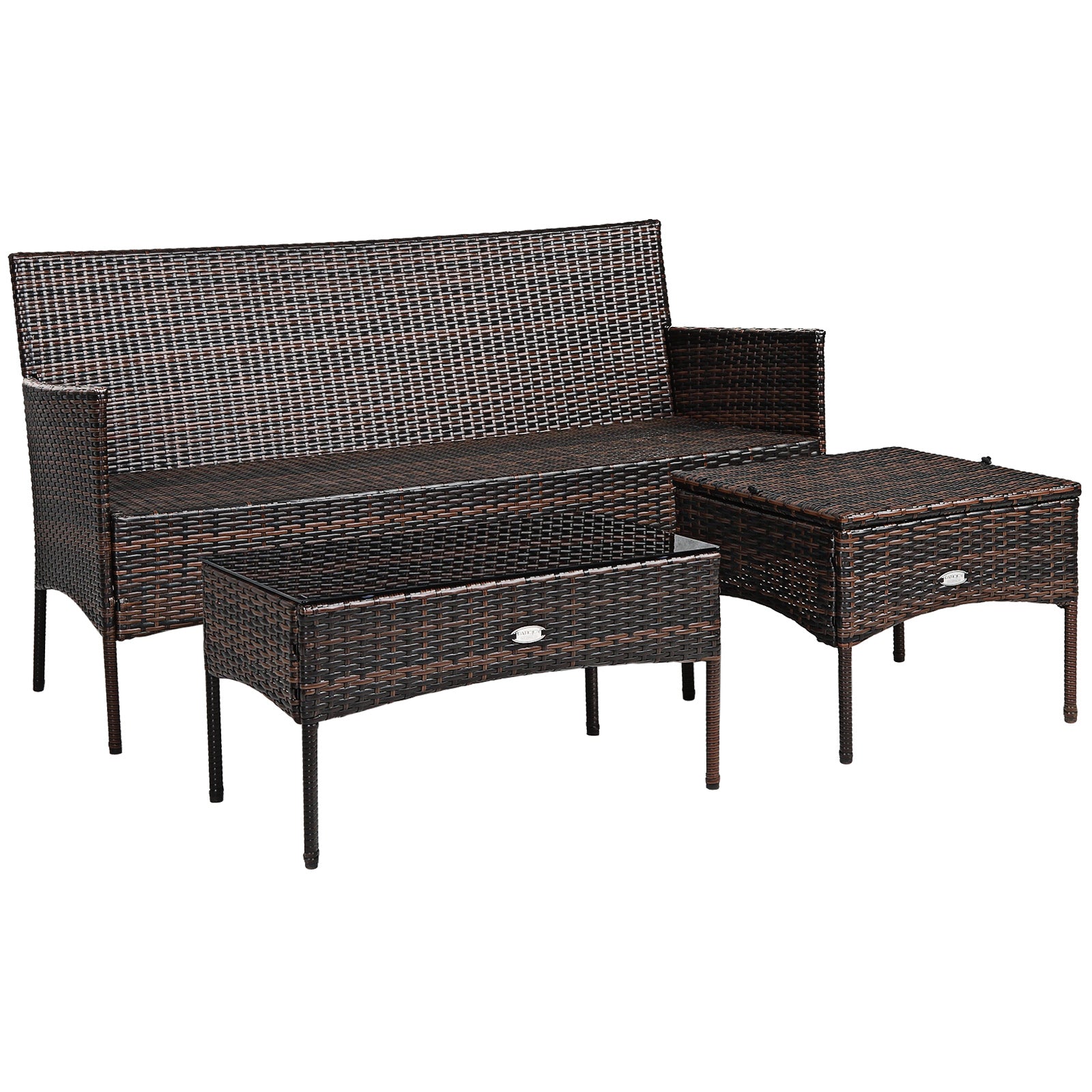 Ensemble de patio 3 pièces avec 5 coussins confortables - Noir