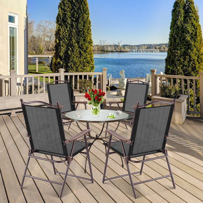 Set of 2 Patio Folding Sling Back Camping Deck Chairs-Coffee