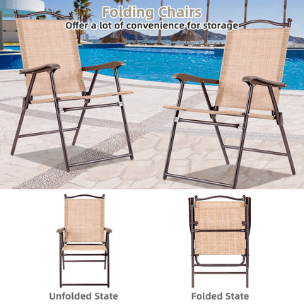 Set of 2 Patio Folding Sling Back Camping Deck Chairs-Beige