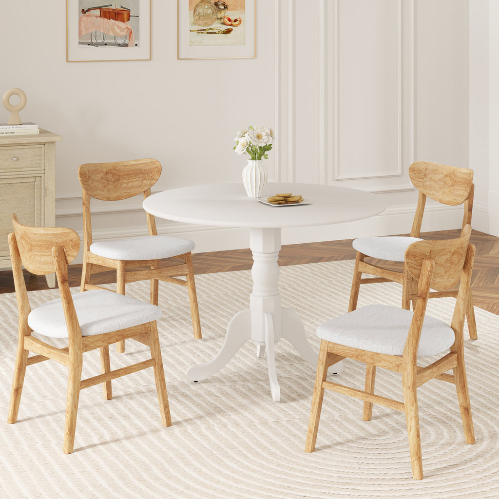 Wooden Dining Table with Round Tabletop and Curved Trestle Legs-White