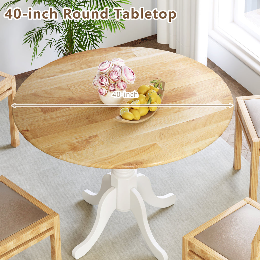 Wooden Dining Table with Round Tabletop and Curved Trestle Legs-Natural & White