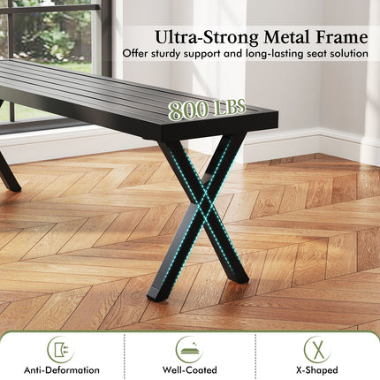 Patio Metal Bench with Slatted Seat and X Legs