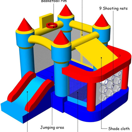 Castle Slide Inflatable Bounce House with Ball Pit and Basketball Hoop