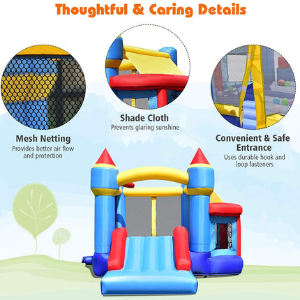 Castle Slide Inflatable Bounce House with Ball Pit and Basketball Hoop