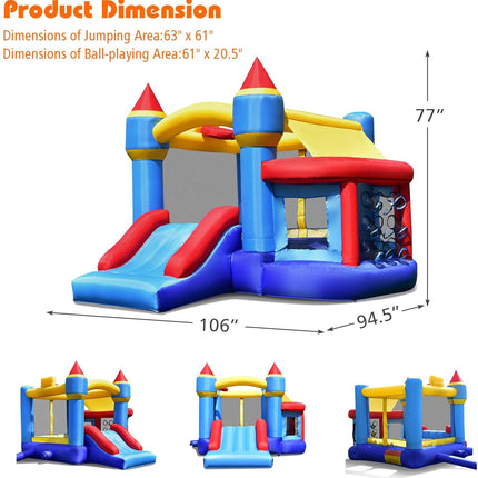 Castle Slide Inflatable Bounce House with Ball Pit and Basketball Hoop