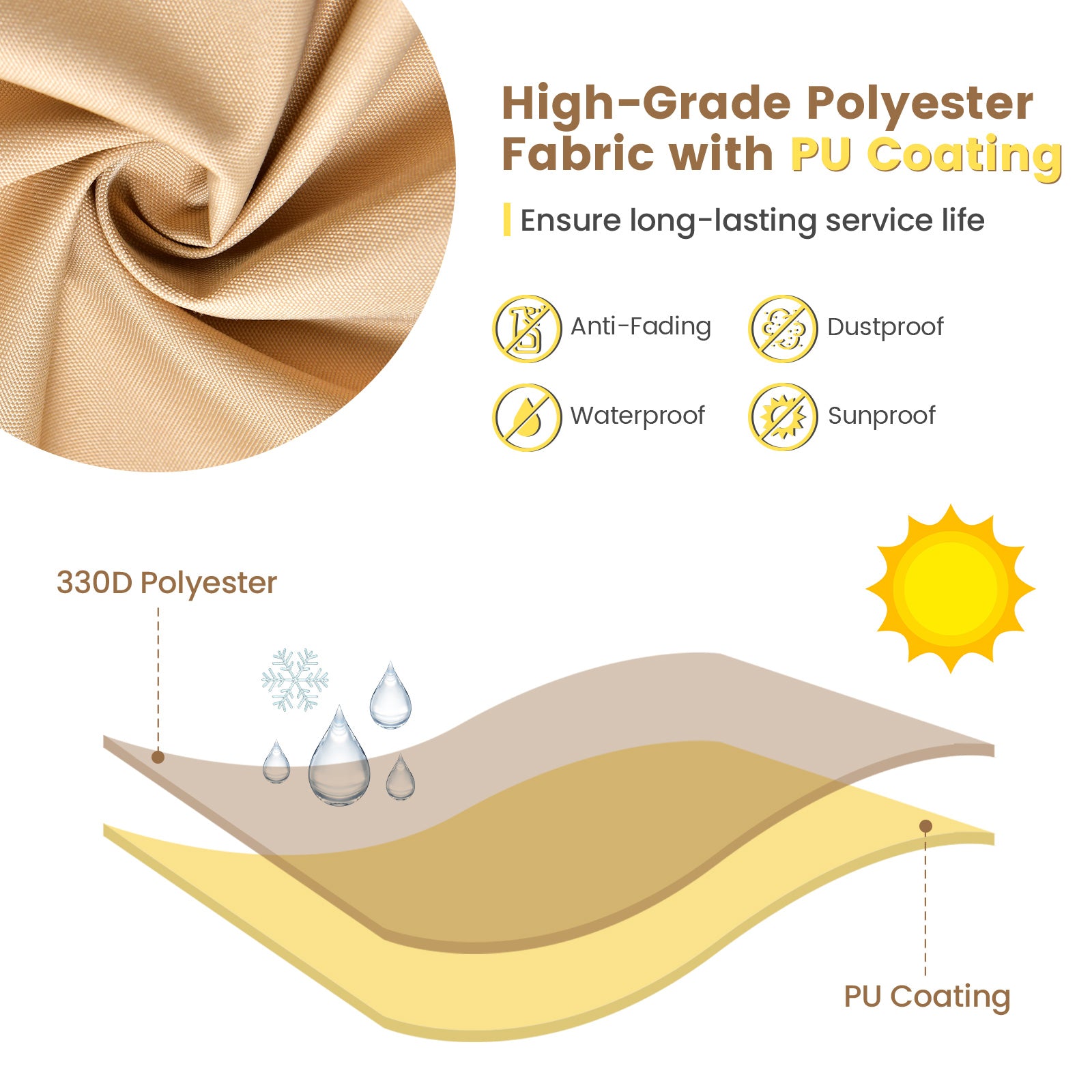 Patio Furniture Cover with Padded Handle and Click-Close Straps-90 x 50 x 32 inches