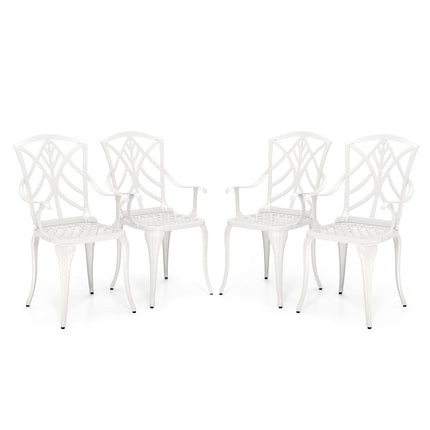 Set of 4 Cast Aluminum Patio Dining Chairs with Armrests and Decorative Patterns