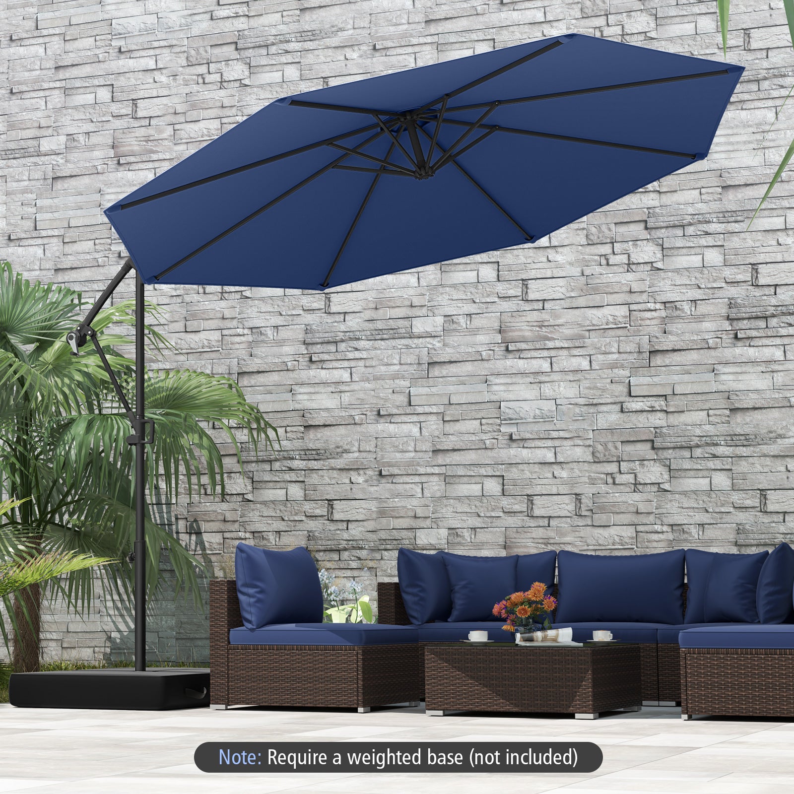 Parasol déporté de 3 m avec base et inclinaison infinie - Bleu marine