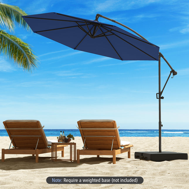 10 Feet Offset Hanging Umbrella with Base and Infinite Tilt-Navy