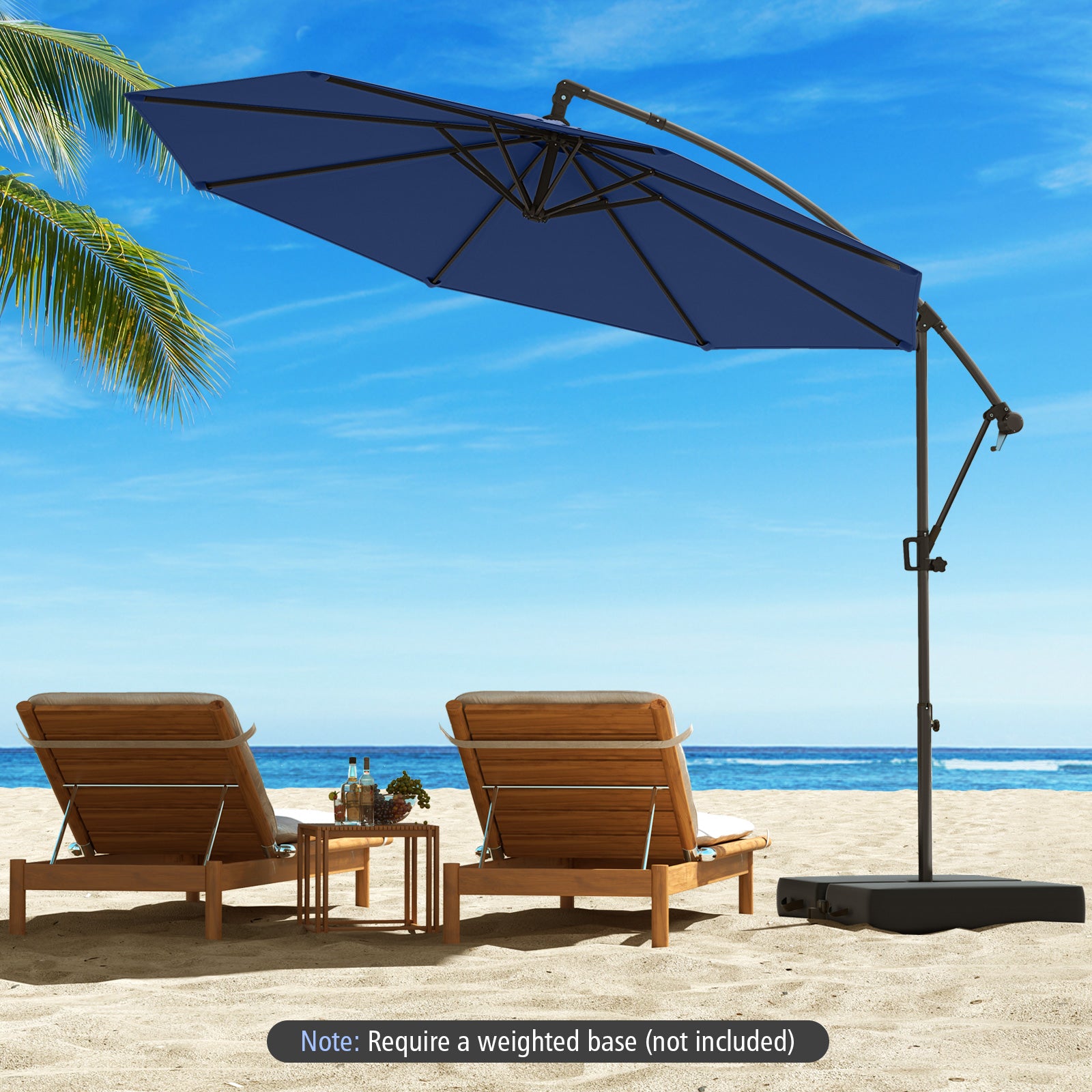 Parasol déporté de 3 m avec base et inclinaison infinie - Bleu marine