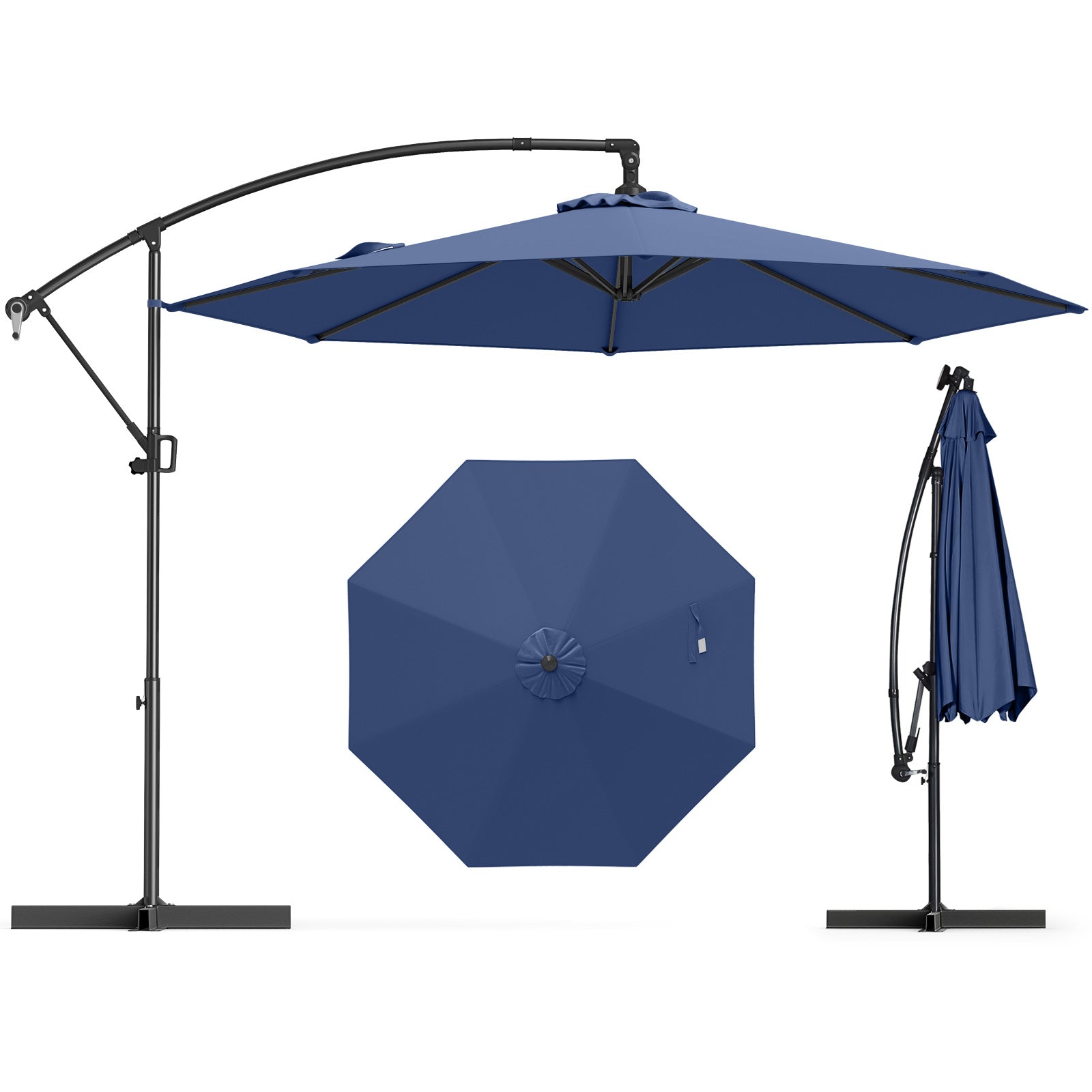 Parasol déporté de 3 m avec base et inclinaison infinie - Bleu marine