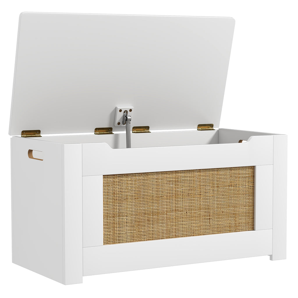 Kids Rattan Toy Storage Box with Flip Top Lid and Safety Hinge Handles-White