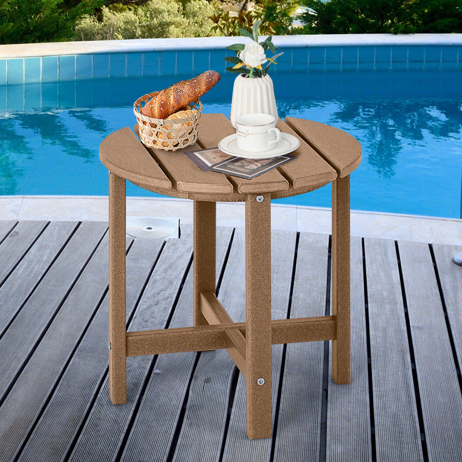 Lot de 2 tables d'appoint Adirondack rondes de 45,7 cm résistantes aux intempéries - Marron