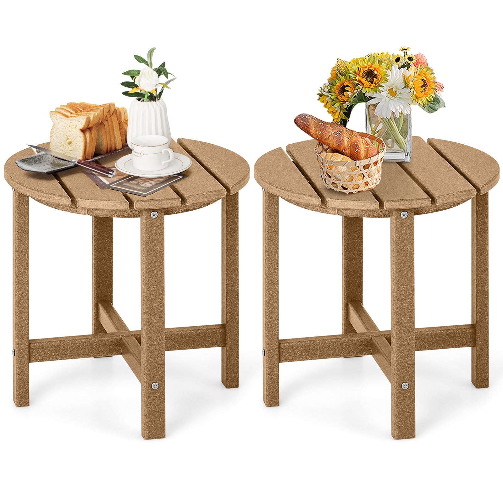 Lot de 2 tables d'appoint Adirondack rondes de 45,7 cm résistantes aux intempéries - Marron