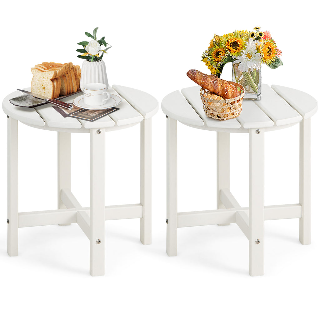 Set of 2 18 Inch Round Weather-Resistant Adirondack Side Tables-White