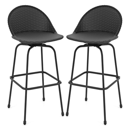 Set of 2 Rattan Swivel Barstools with Curved Back-Black