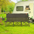 3 Person Folding Camping Chair with 2 Cup Holders Cotton Padding & Storage Bag-Green