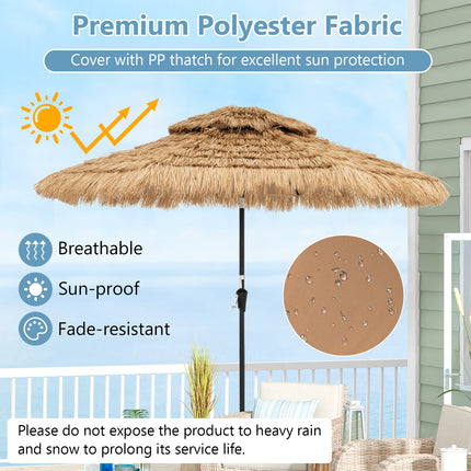 9 Feet Solar Powered Thatched Tiki Patio Umbrella with Led Lights