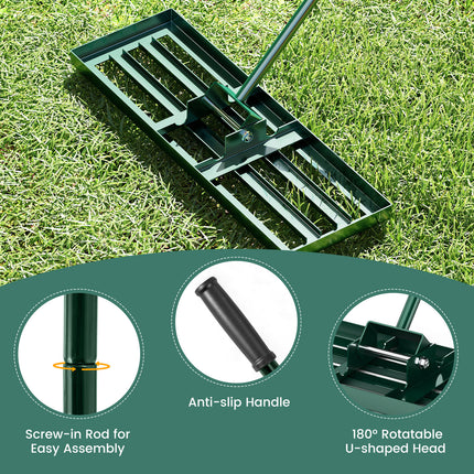 30 x 10 Inch Lawn Leveling Rake with Ergonomic Handle-Green
