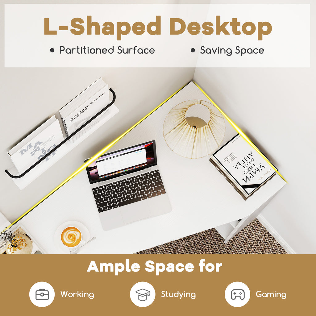 48 Inches L Shaped Corner Executive Computer Desk with Drawer-White