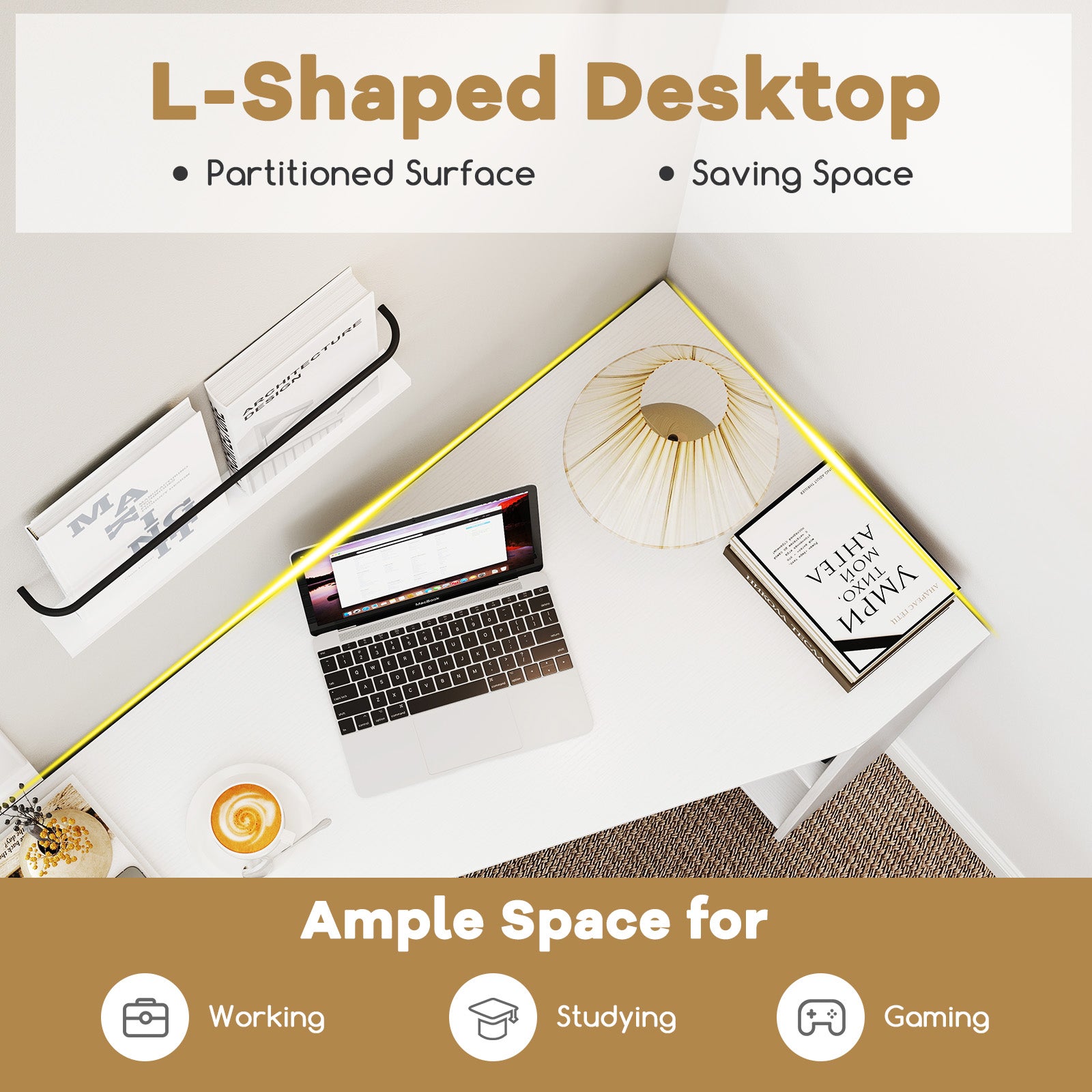 48 Inches L Shaped Corner Executive Computer Desk with Drawer-White