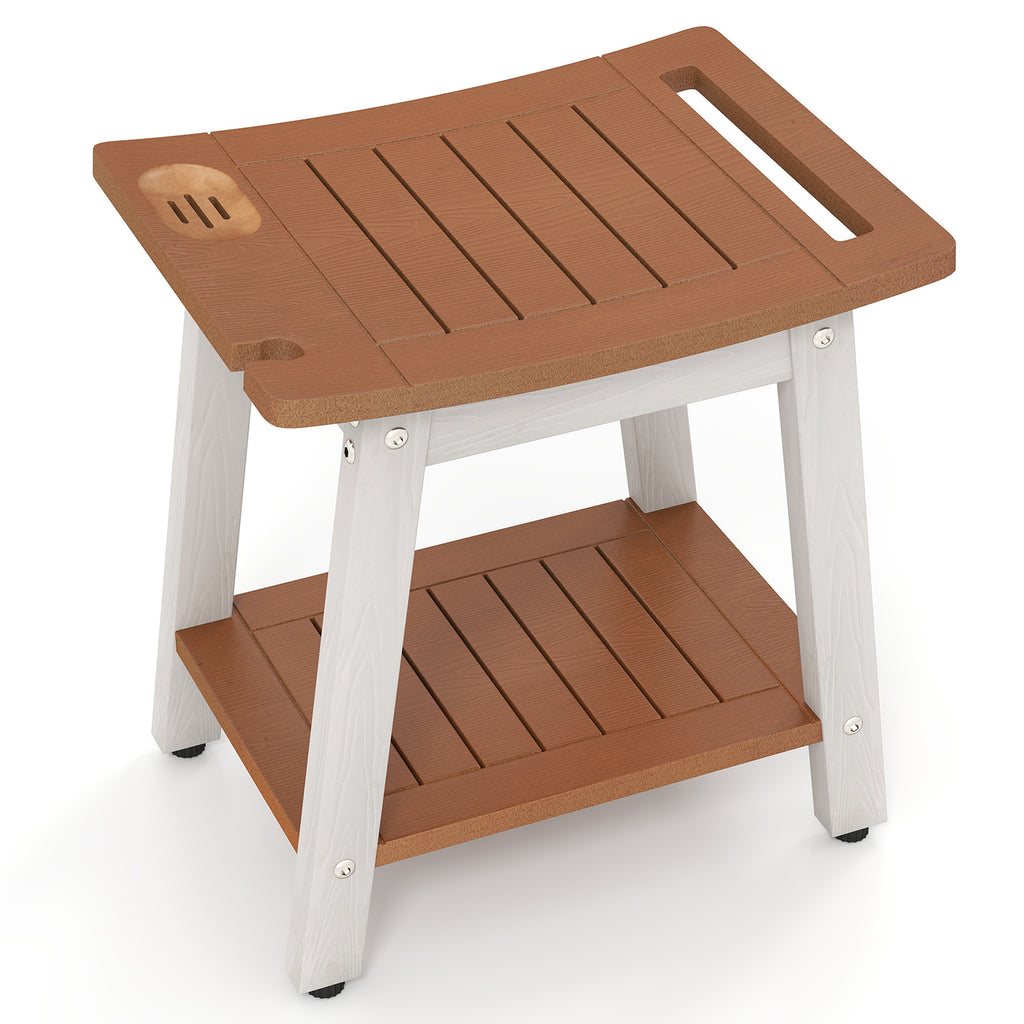 HIPS Shower Bench Seat with Handle Shower Head-Brown&White