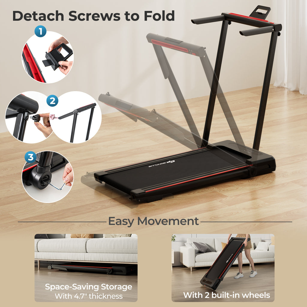 3-in-1 Folding Treadmill with Large Desk and LCD Display-Black