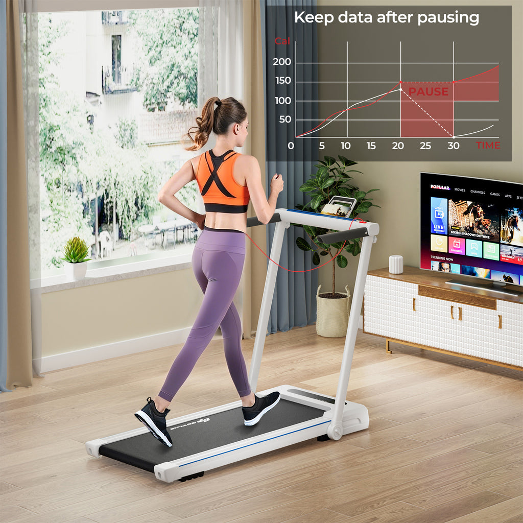 2.25HP 3-in-1 Folding Treadmill with Table Speaker Remote Control-White