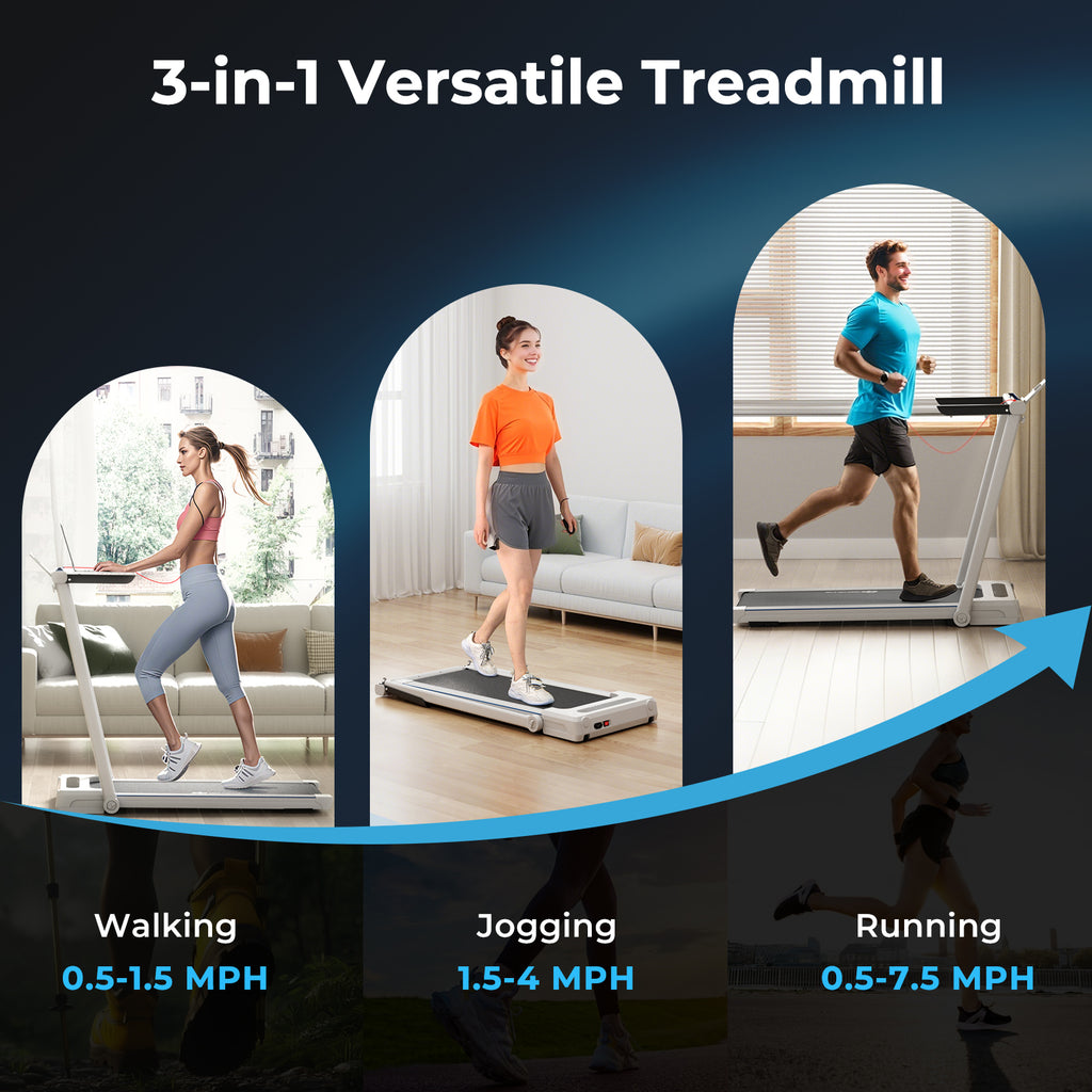 2.25HP 3-in-1 Folding Treadmill with Table Speaker Remote Control-White