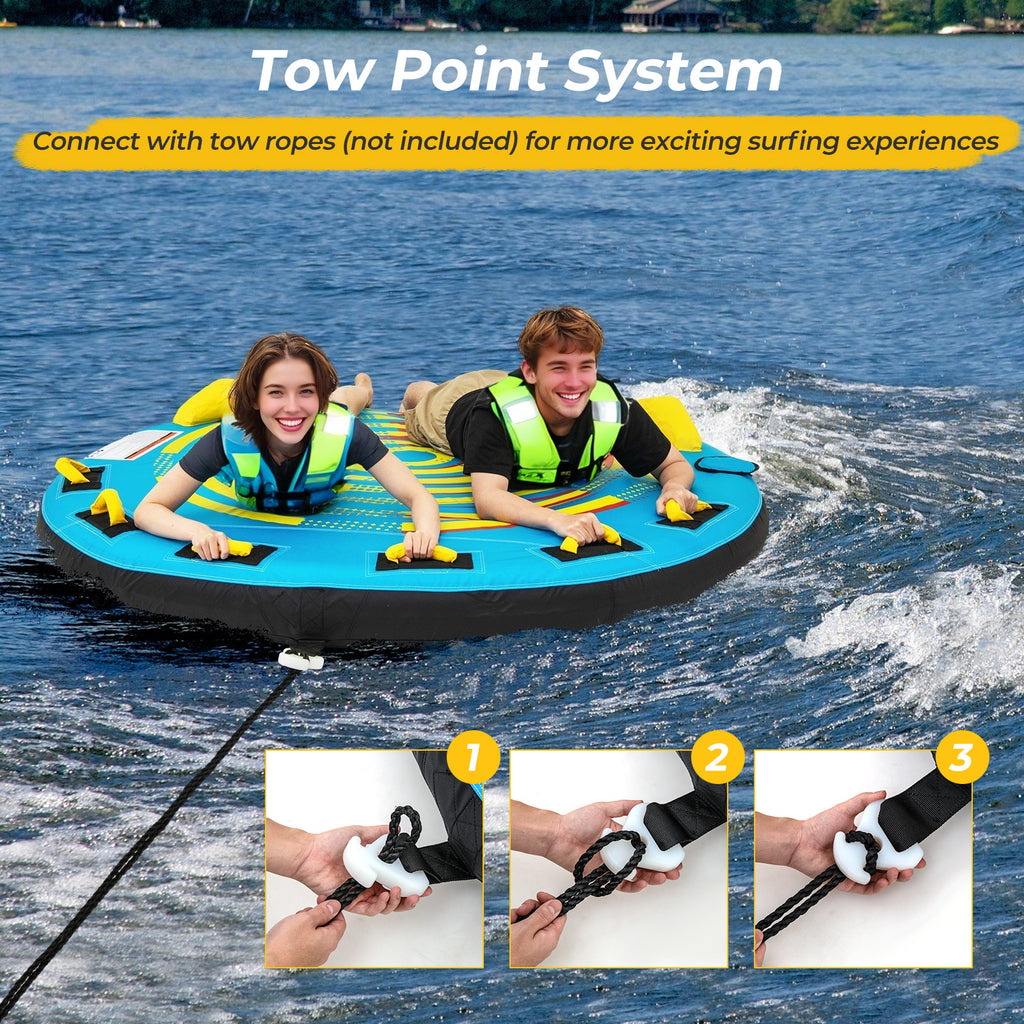 3-Person Inflatable Boat Tube Towable Platform with Double Valves